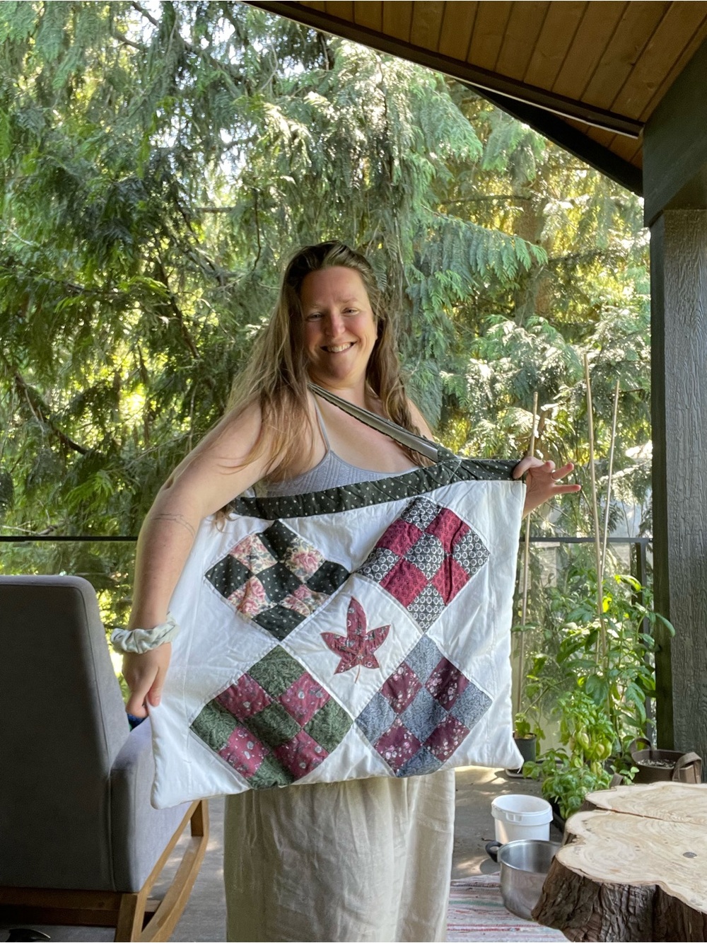 Handmade patchwork quilted leaf 🍁 tote bag XL